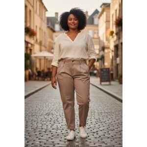 Eileen Fisher Women's Plus 24 Tapered Ankle Pants Pleated Light Brown Taupe New